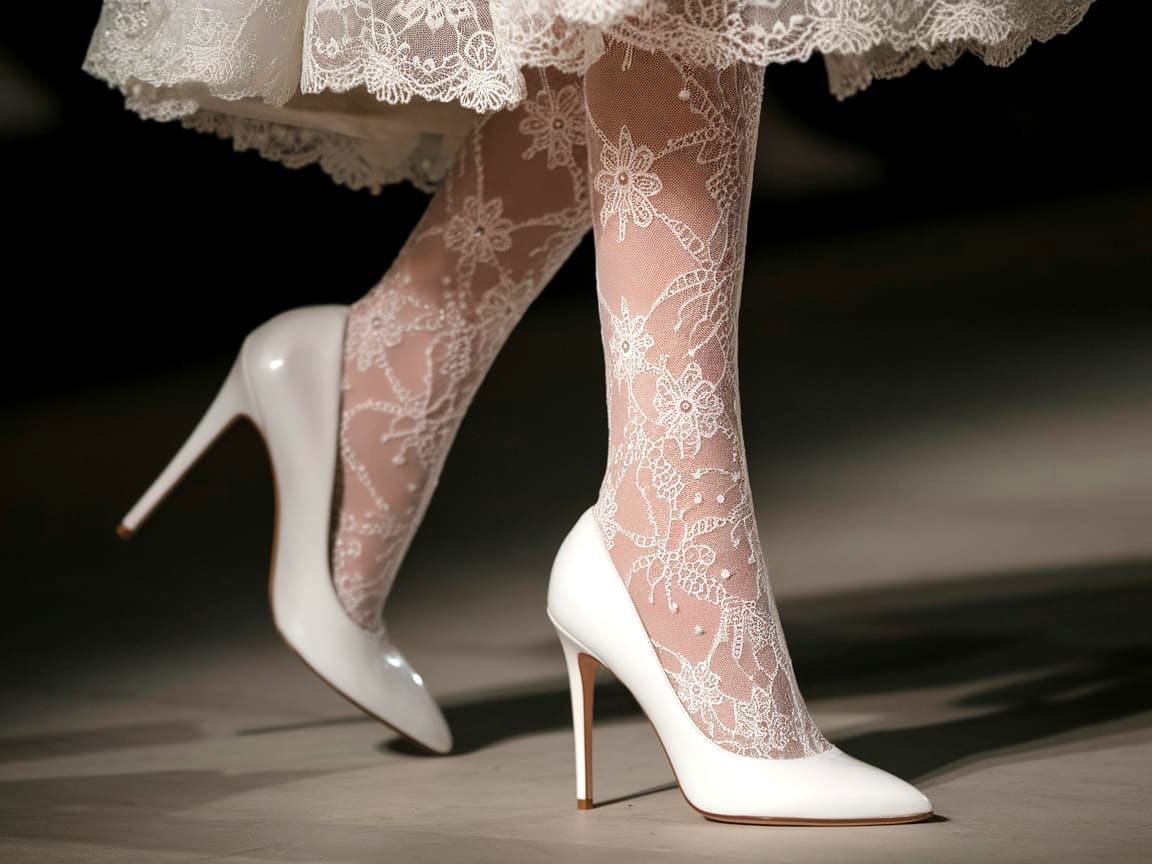 Elegant High Heels and Lace Stockings on Runway