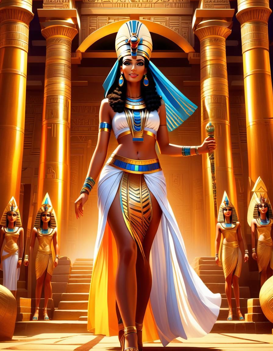 Beautiful Egyptian Priestess in Ancient Temple