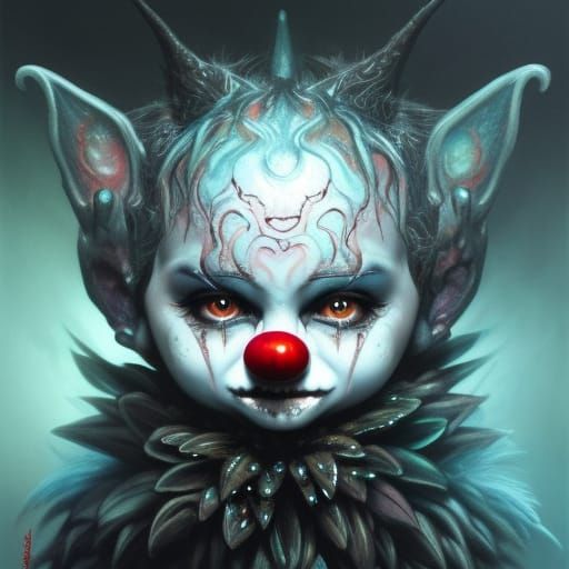 Chibi Devil Clown Acrylic Painting