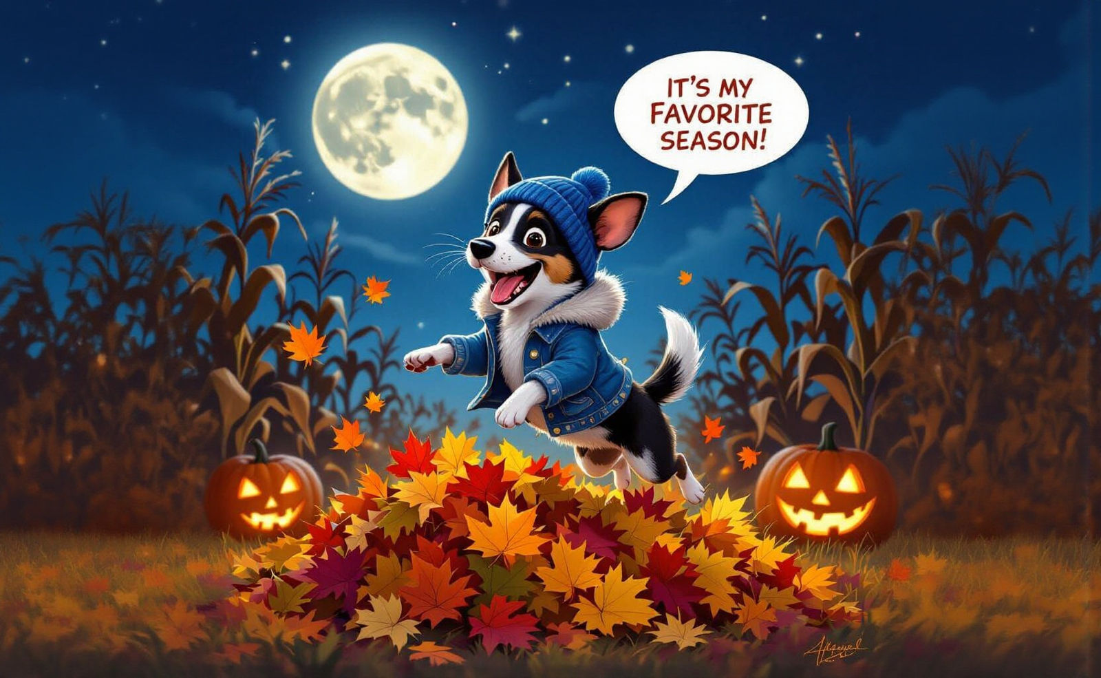 Animorphic Rat Terrier Jumps Into Fall Leaves