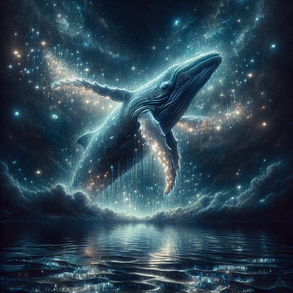 Majestic Whale Leaps from Starry Sky