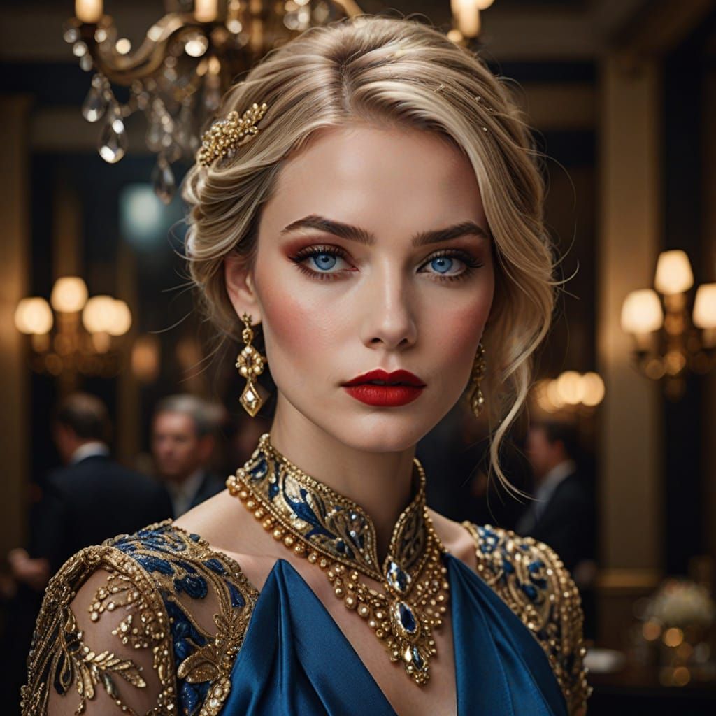 Elegant Woman in Luxurious Gold Dress