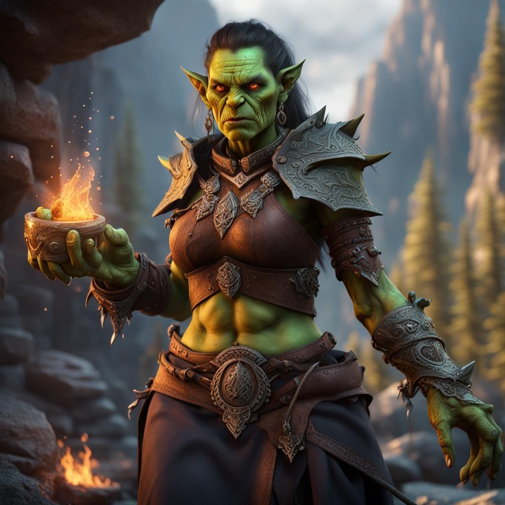 Fantasy Orc Spellcaster in Detailed Matte Painting