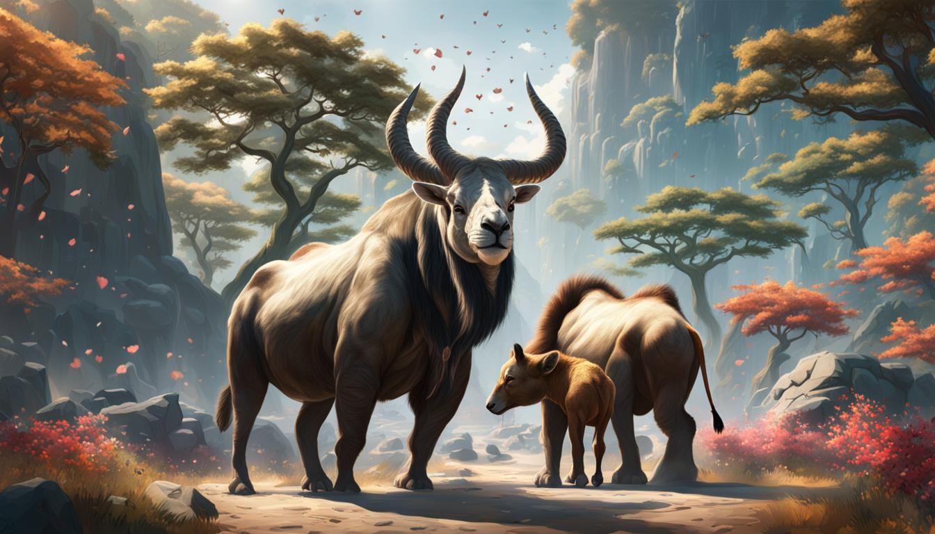 Fantasy Wildlife Scene with Korean Lovers