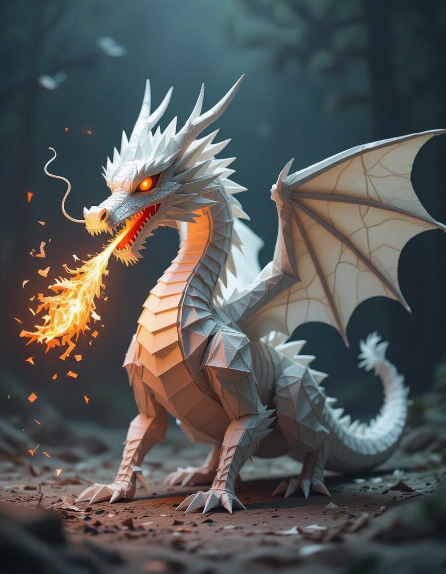 Majestic Origami Dragon with Paper Flames