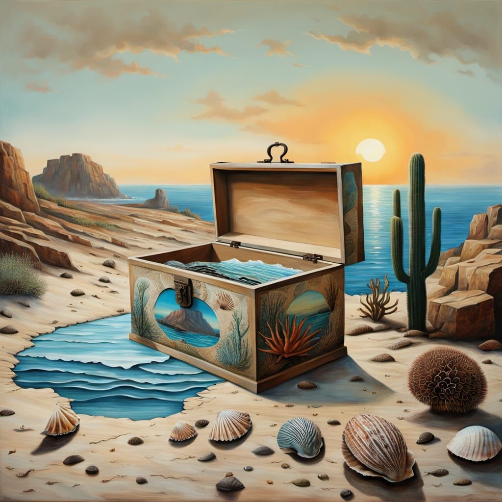 Surreal Sea Chest Pouring Ocean on Desert