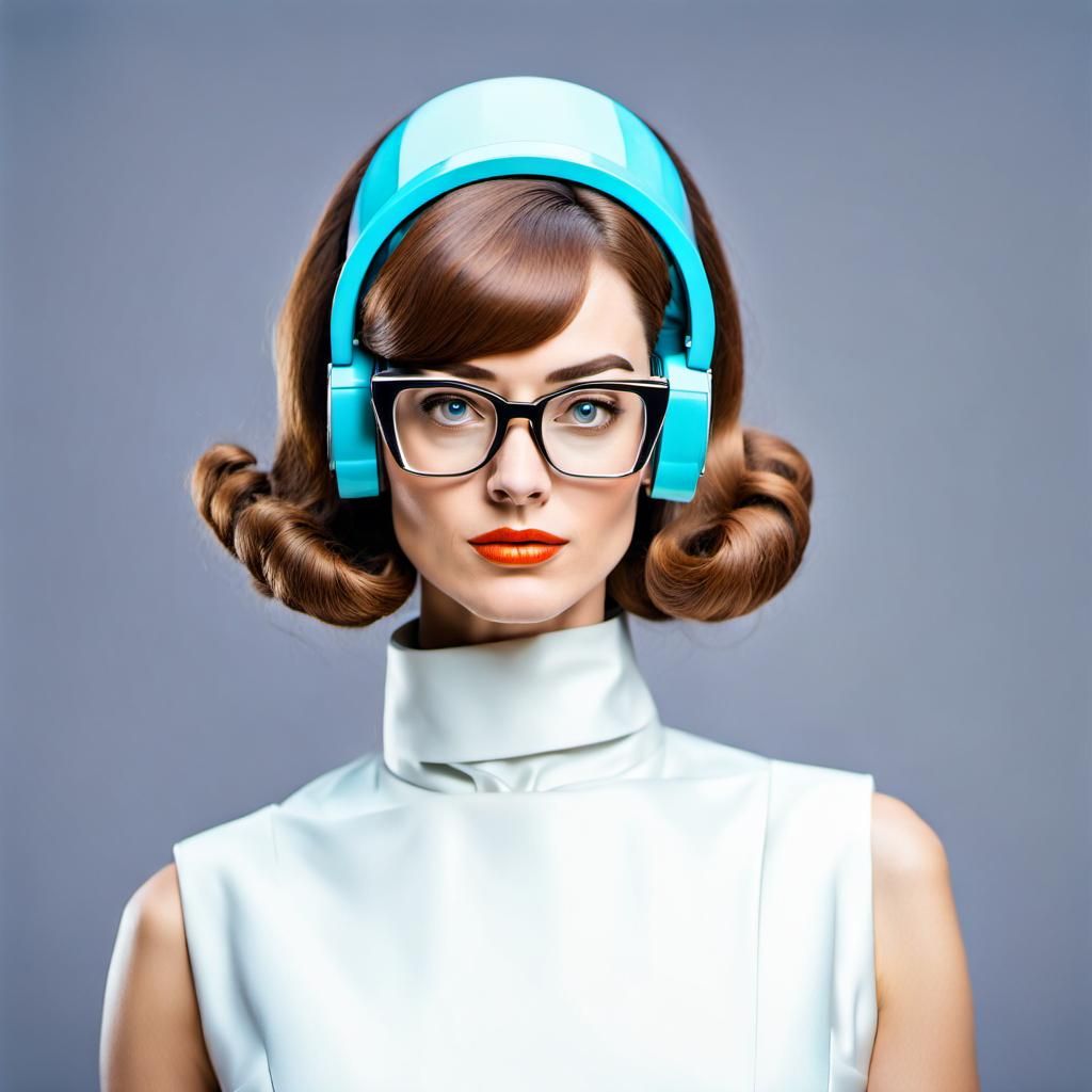Nerdy Girl with 1960s Hair and Cyberpunk Style