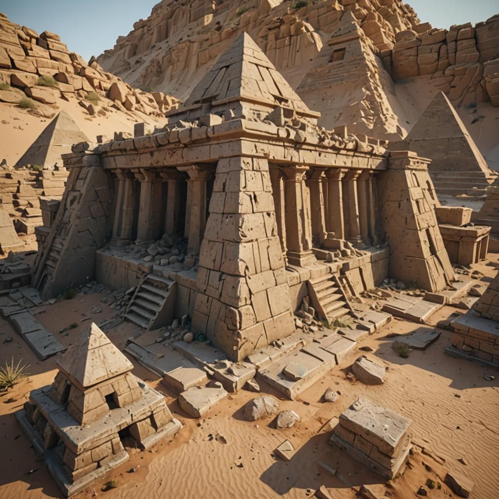 Concrete Pyramid in Desert: Low-Poly 3D Realism