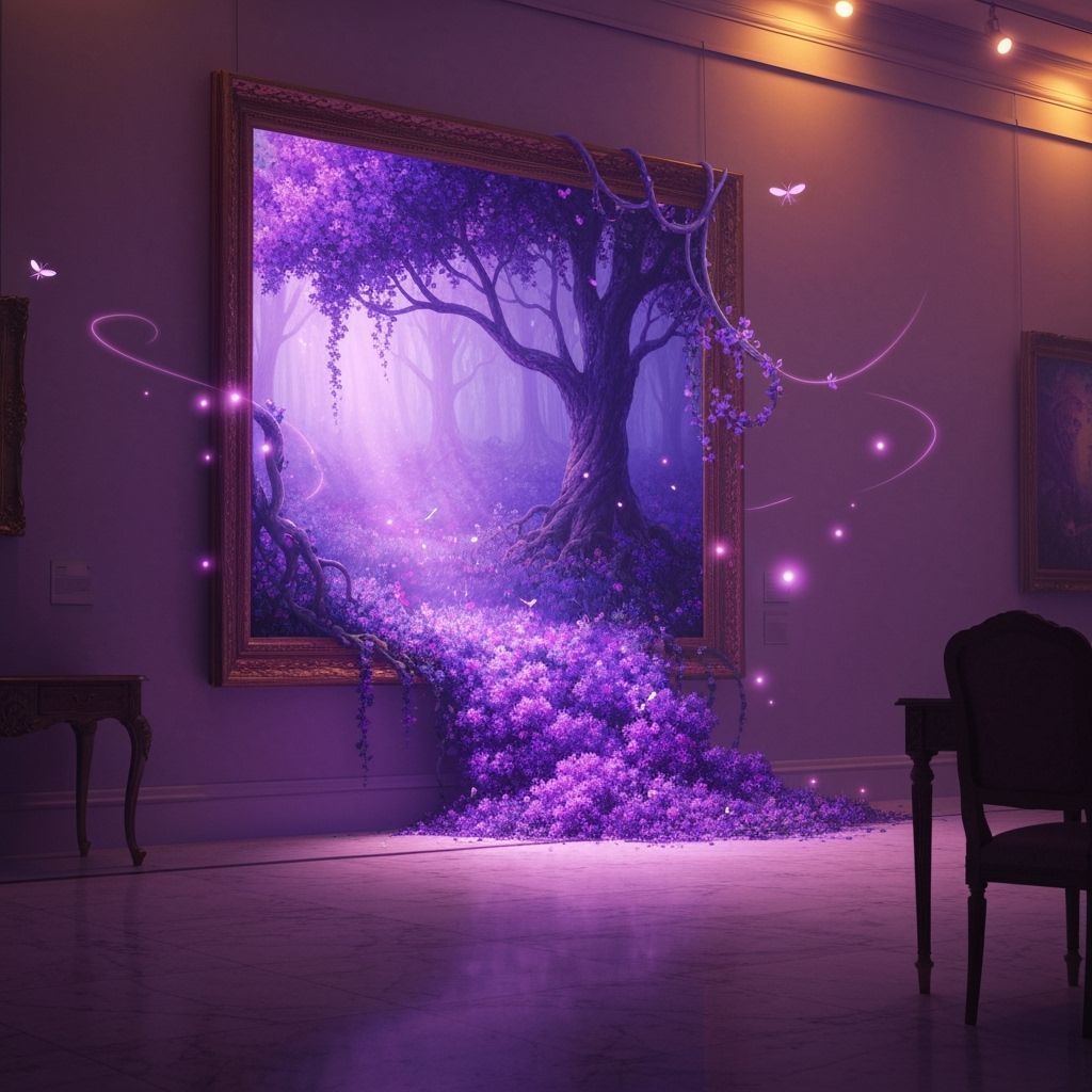 Mystical Purple Forest Erupts from Oil Painting