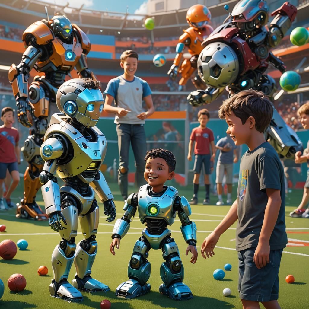 Boy's Futuristic Robot Football Toy, Hyperrealistic Art