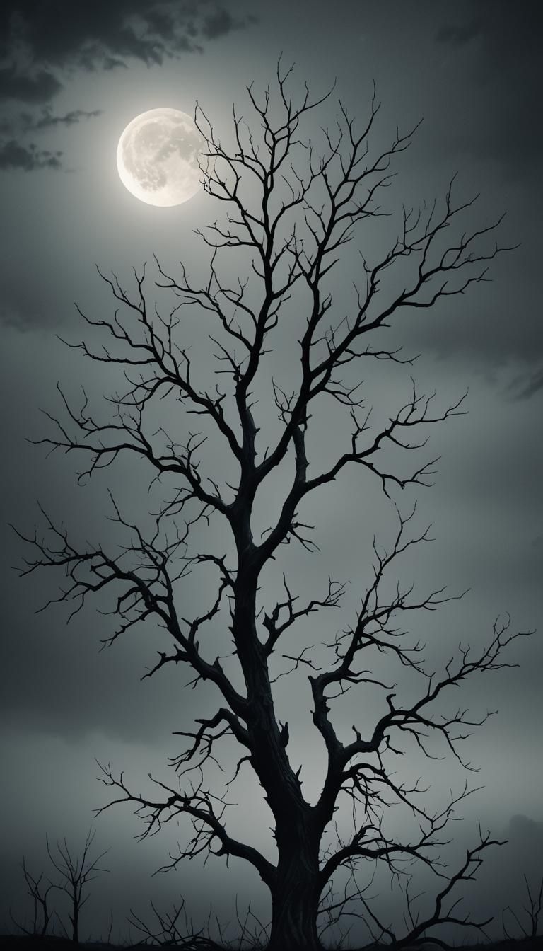 Eerie Dead Tree Silhouette in Dark Surrealism