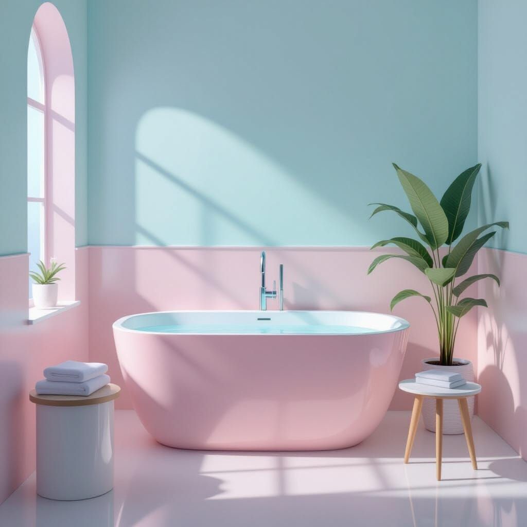 Minimalist Bathroom in Pastel Hues, Digital Painting