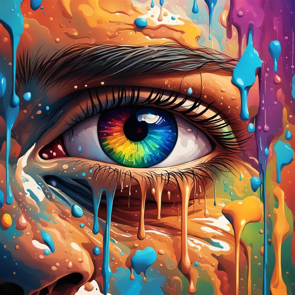 Hyperrealistic Face with Tears in Splash Art Style