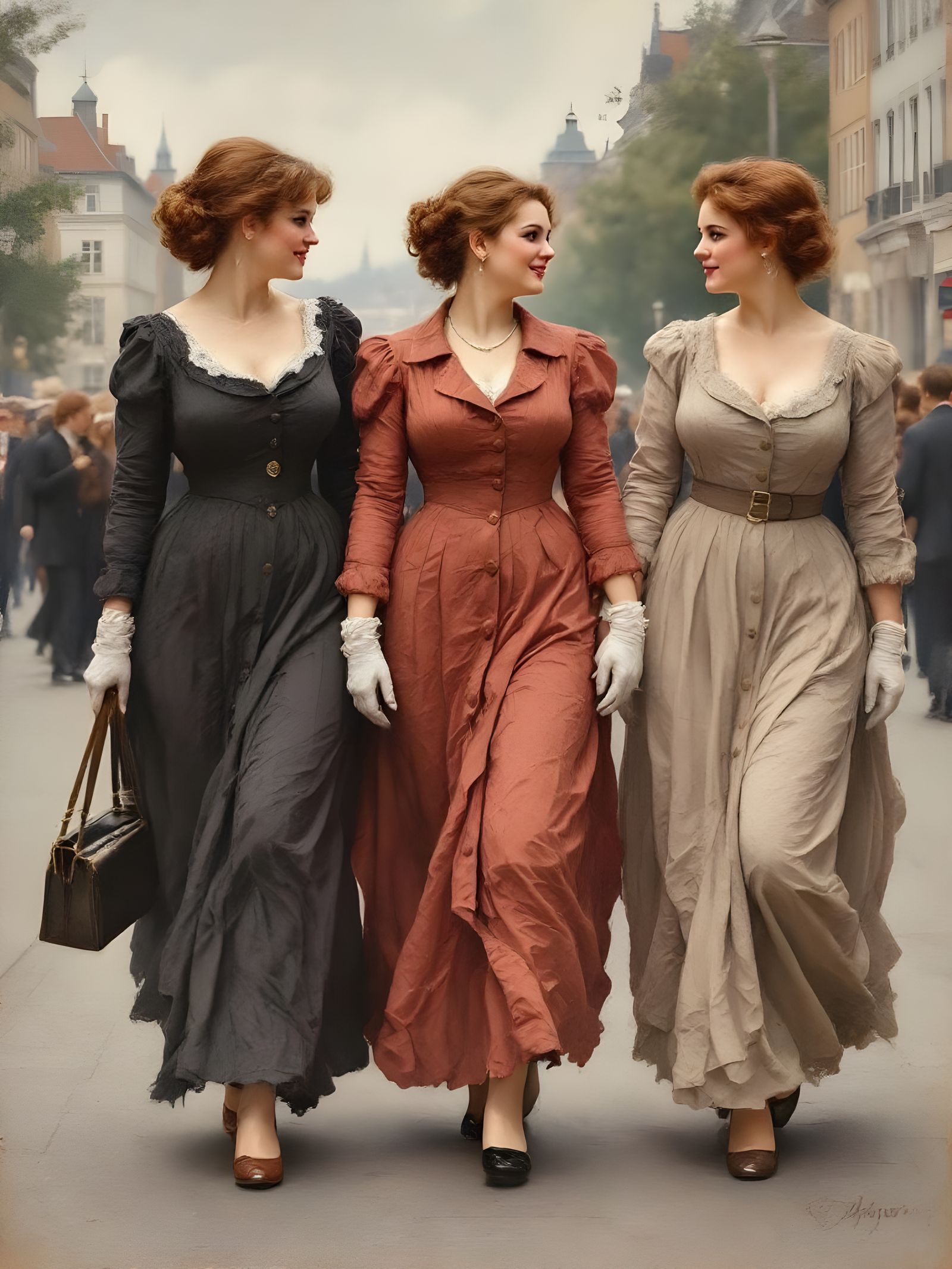 Victorian Danish Women Walking in Copenhagen