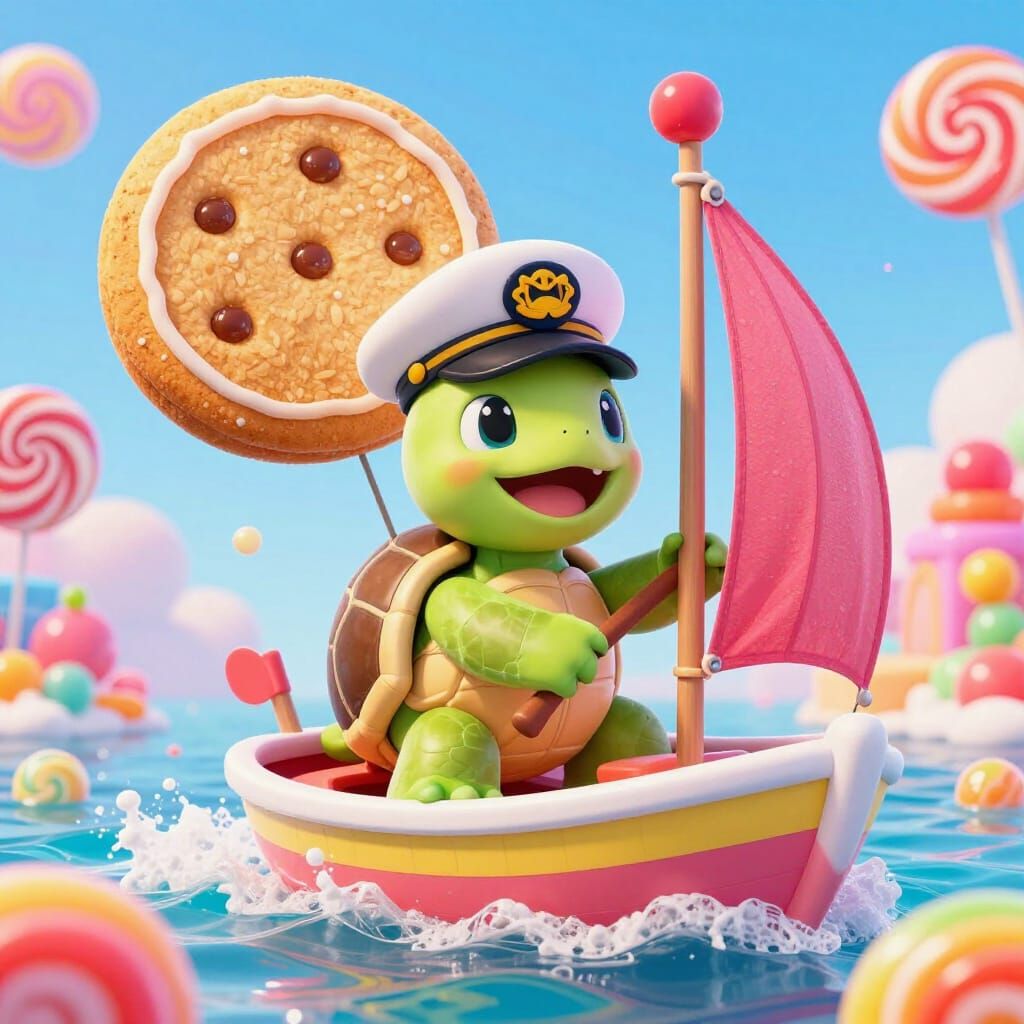 Turtle Captain Sails Candy Boat with Cookie