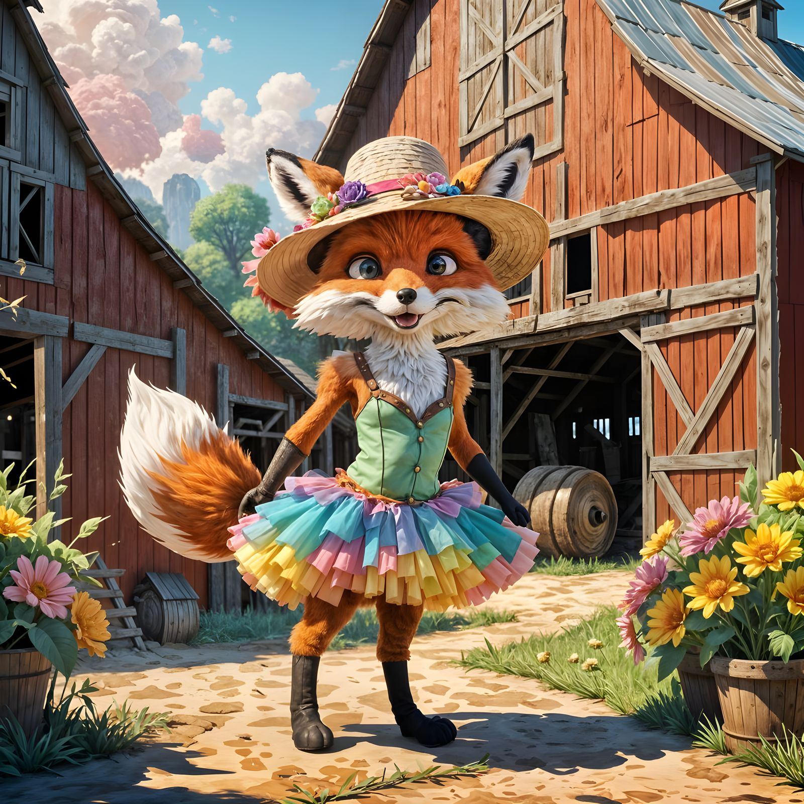 Cute Fox Ballerina in Colorful Fantasy Art