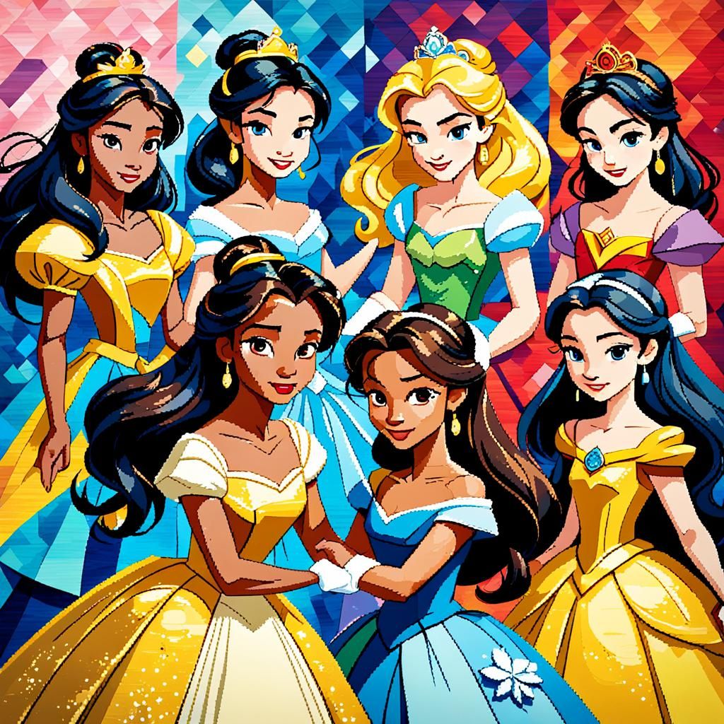 Disney Princesses in Abstract Pixel Art