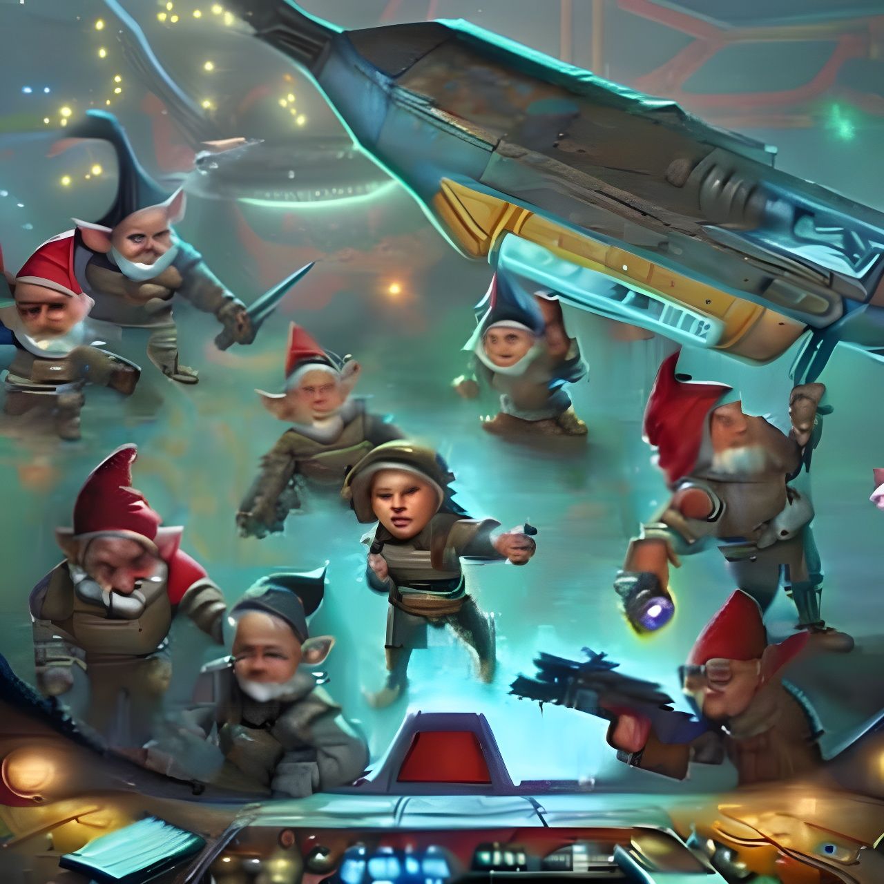 Gnome Space Pirates on a Starship, Detailed 8K