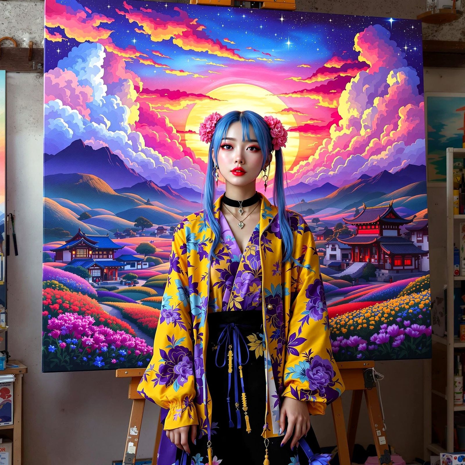 Japanese Artisaness in Vibrant Neon Colors