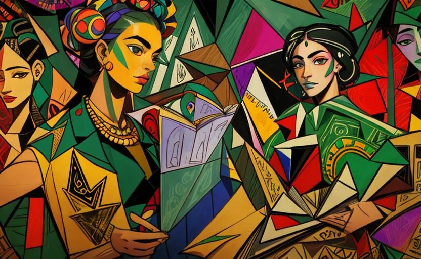 Cubist Women in Afrofuturist Forest, Avant-Garde Art