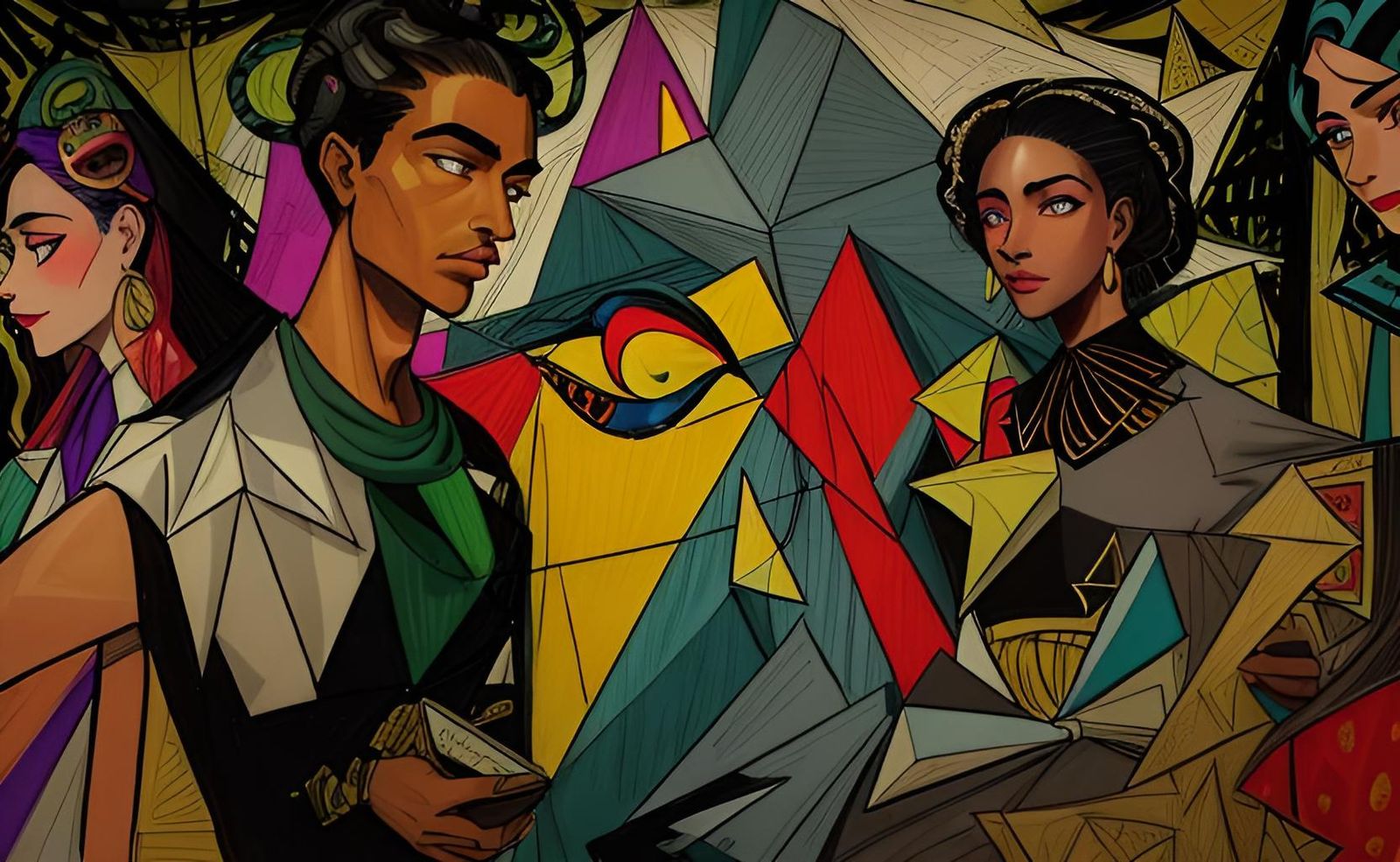 Cubist Forest Witches Dancing in Wonderland