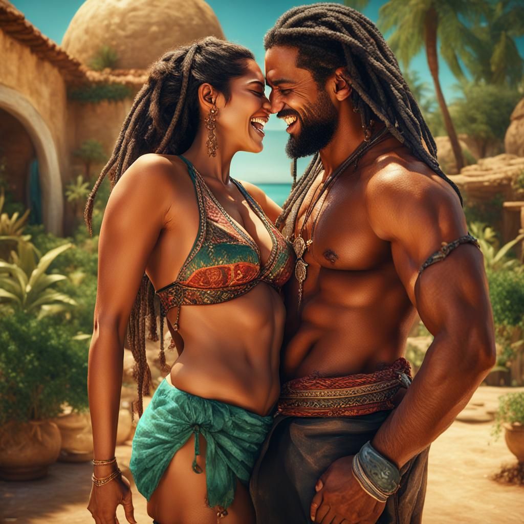 Romantic Garden Kiss on Neptune: Fantasy Art