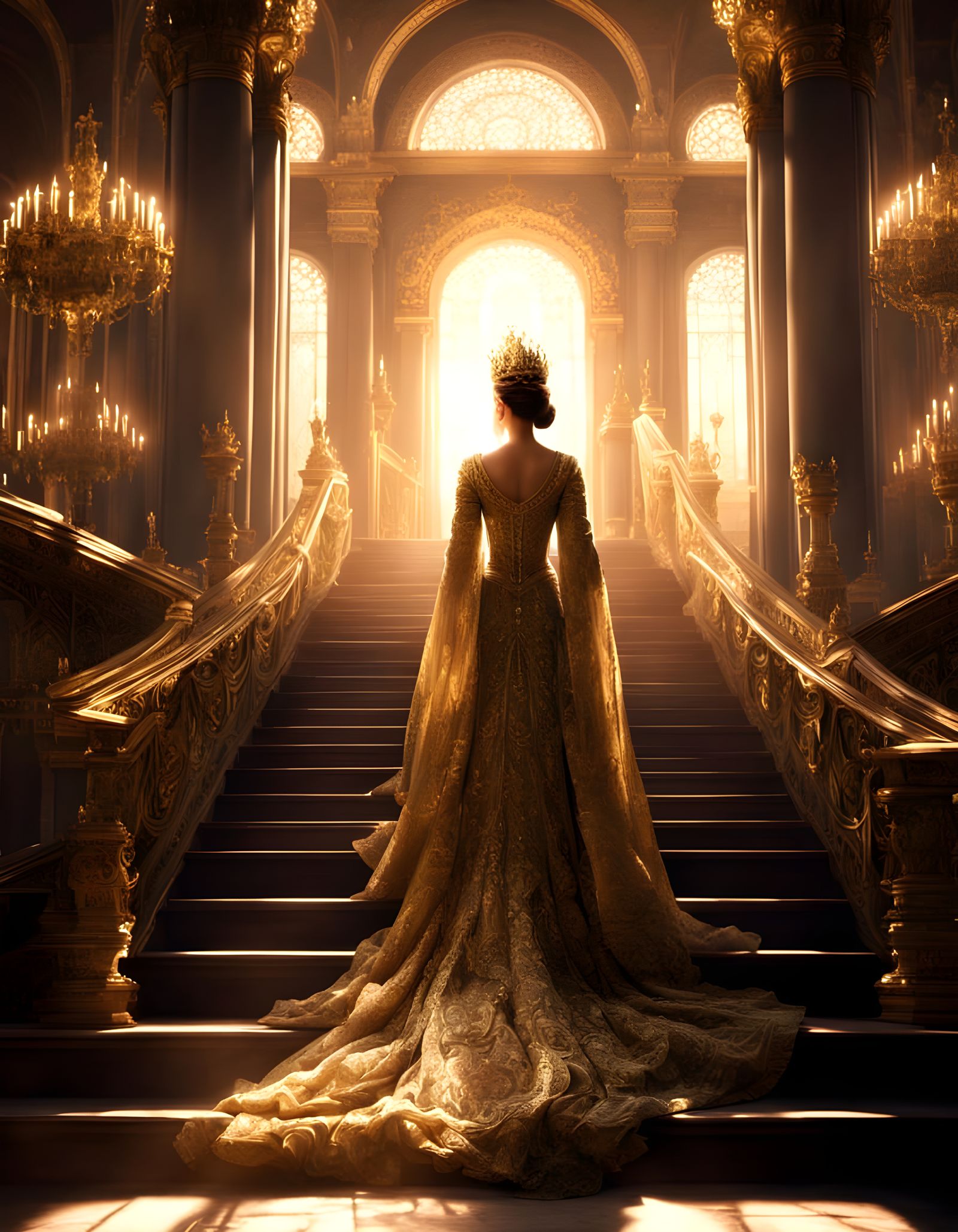 Radiant Queen in Golden Gown in Palace