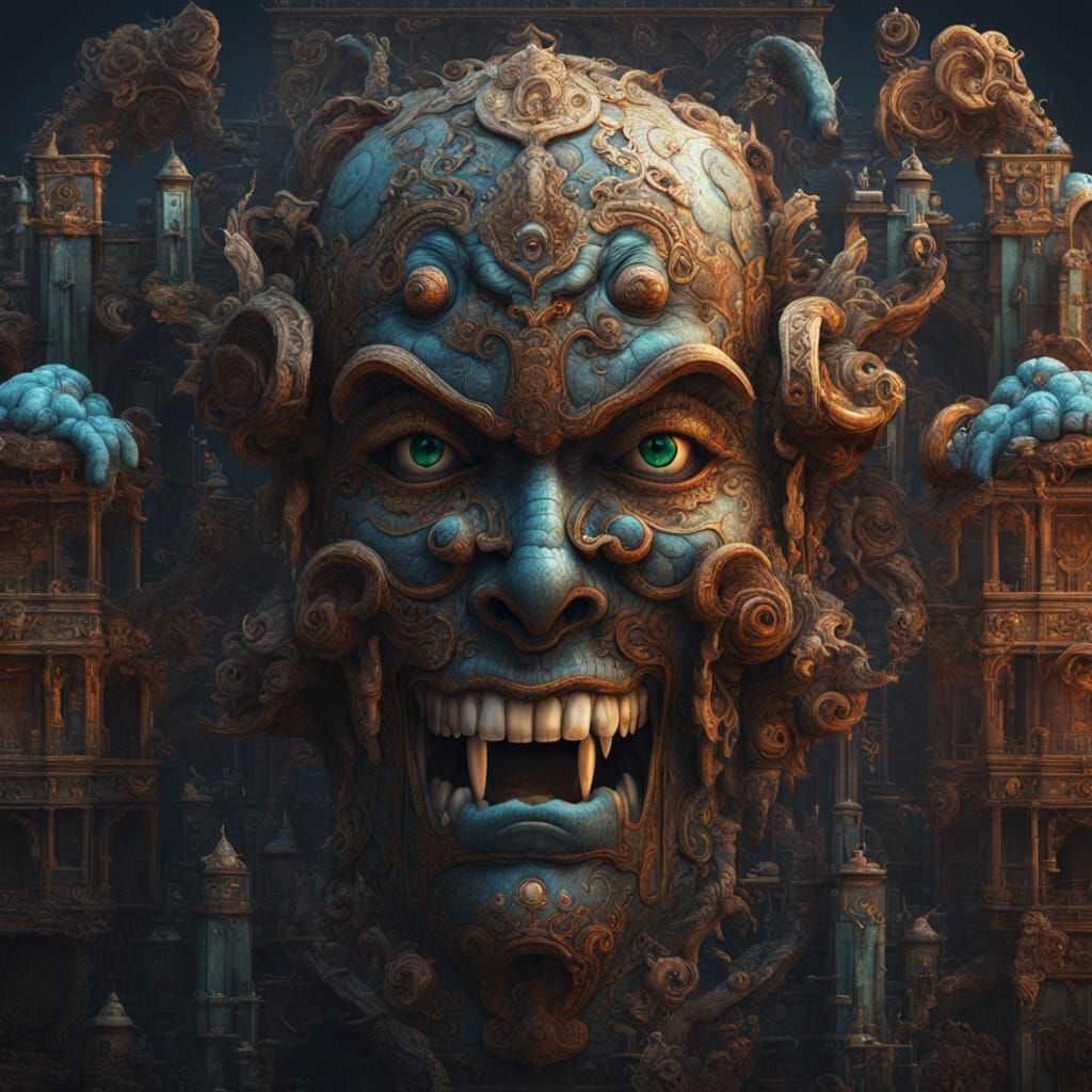 Fantastical Object with Face in Deep Color