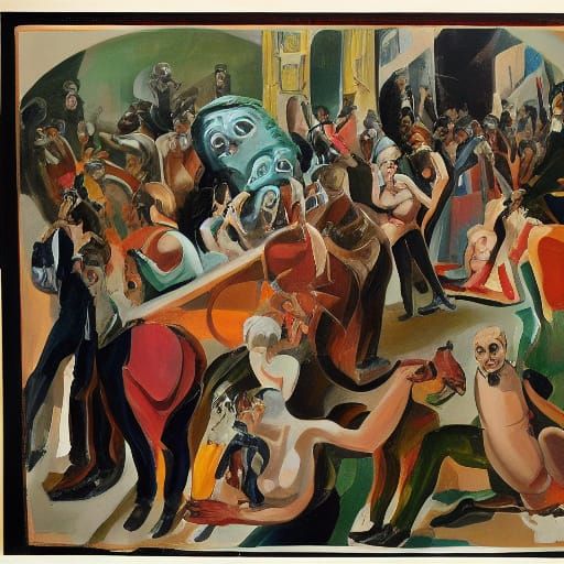 Chaotic Berlin Street Scene in Expressionist Style