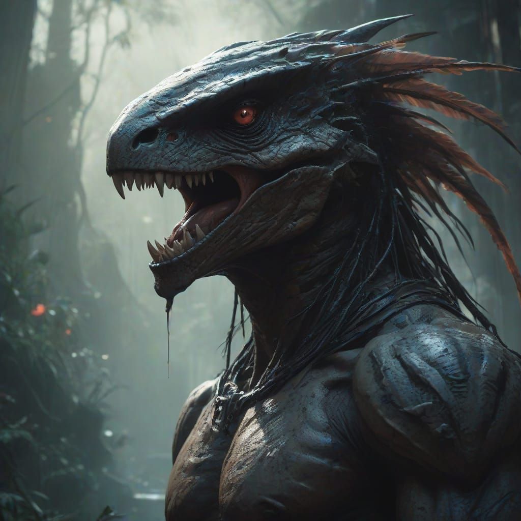 A creature of shadows snarls in a vibrant fantasy realm