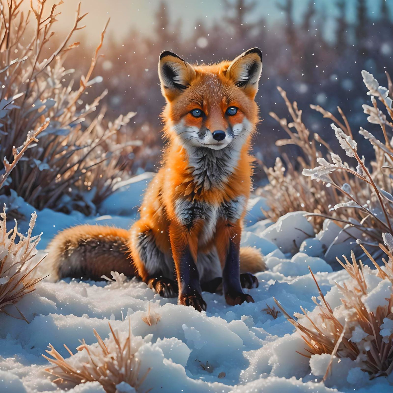 Cute Fox Kit in Arctic Snow, Hyperdetailed Art