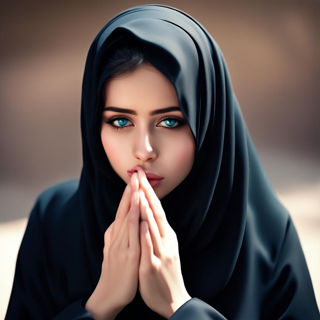 Yemeni Girl Praying with Luminous Face in 8K