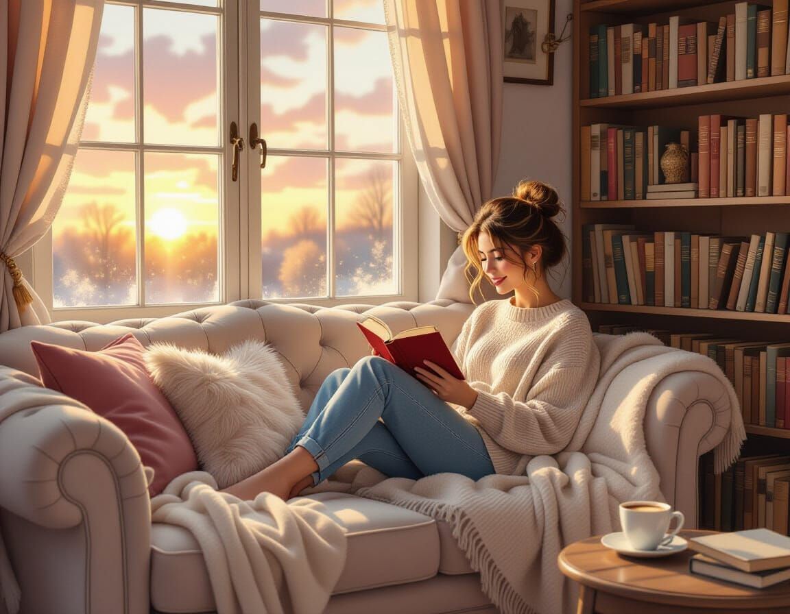 Cozy Reading Nook in Watercolor Style