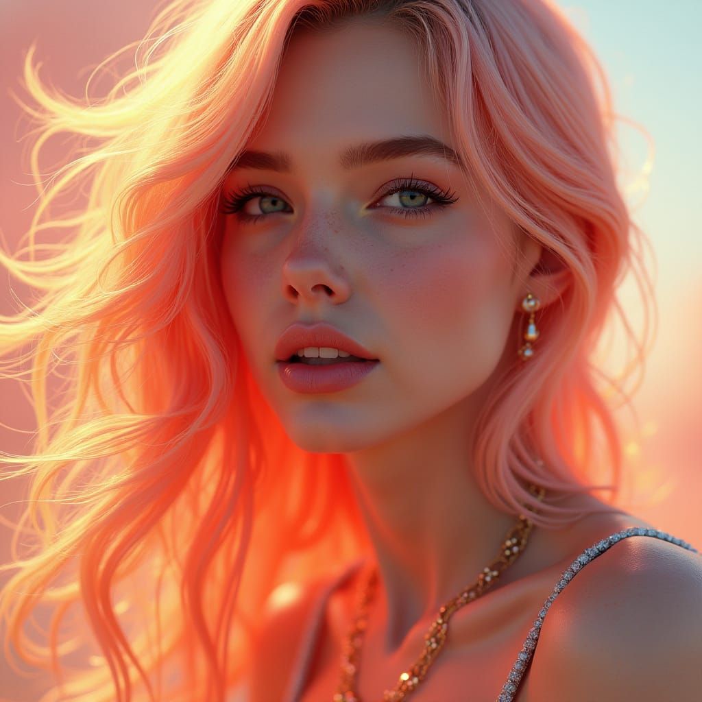 Surreal Portrait of a Peach in Vibrant Triadic Colors