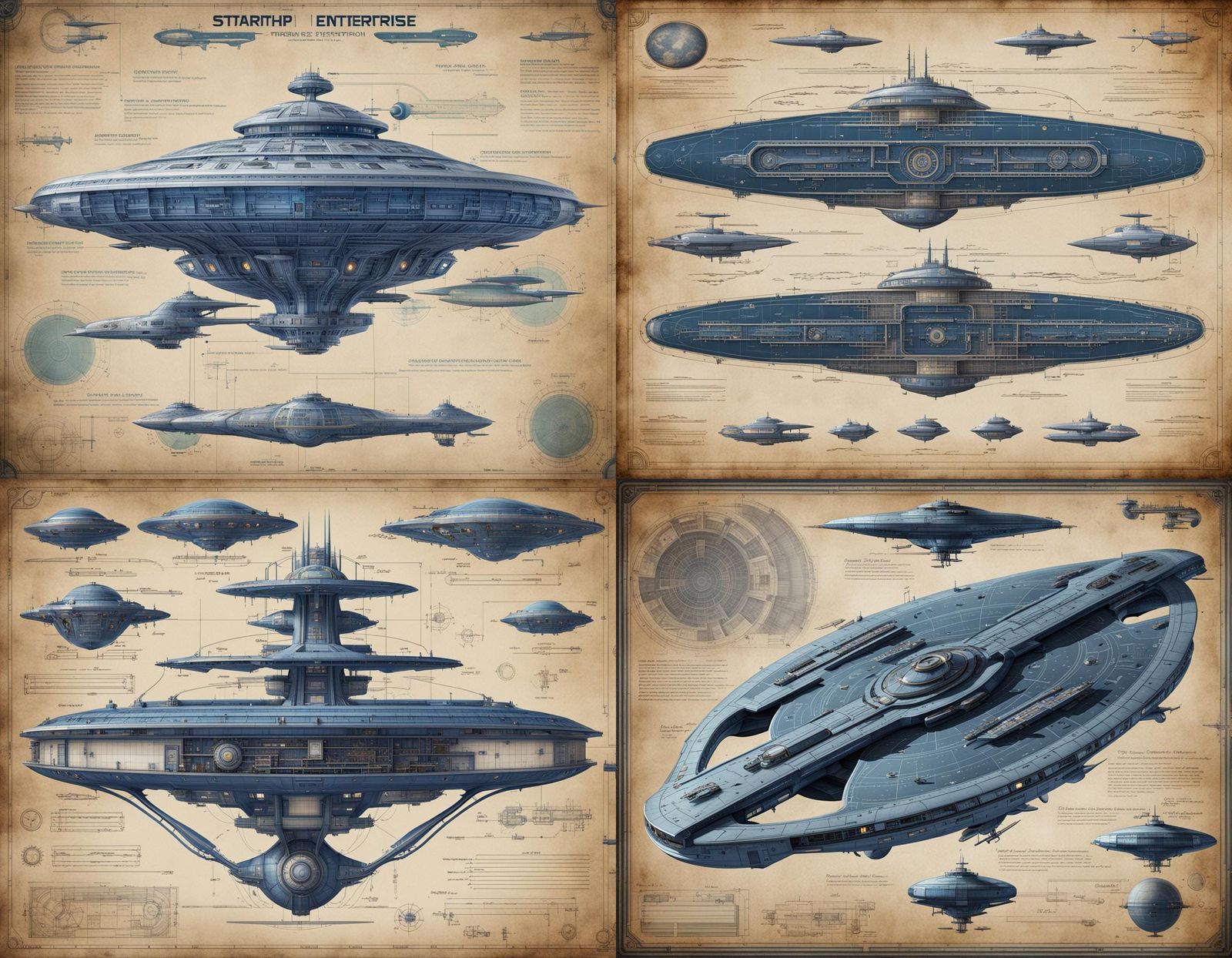 Retro 1920s Starship Enterprise Blueprint Art