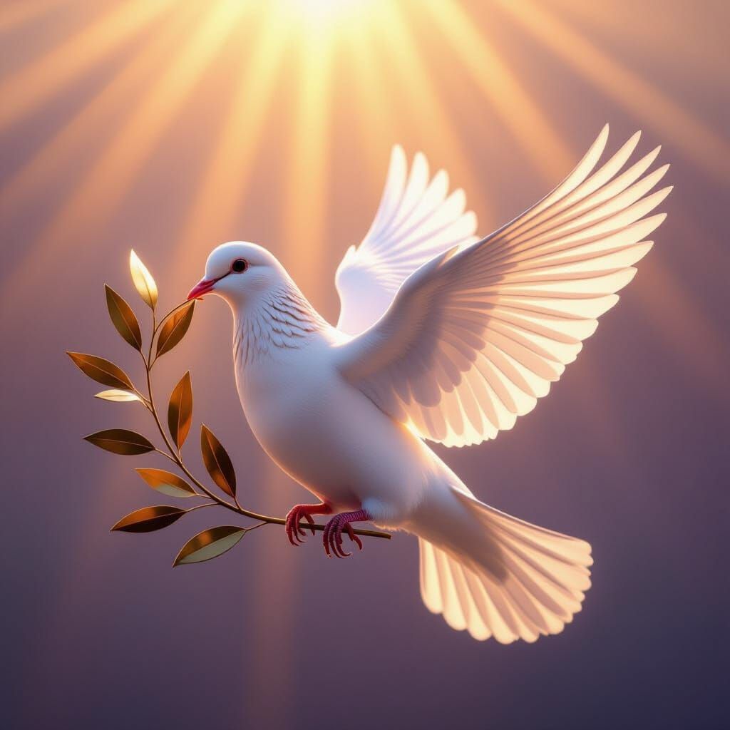 Ethereal Dove with Golden Olive Branch in Plum Hues