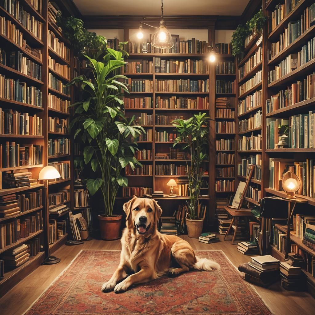 Cozy Library Interior with Books and Warm Light