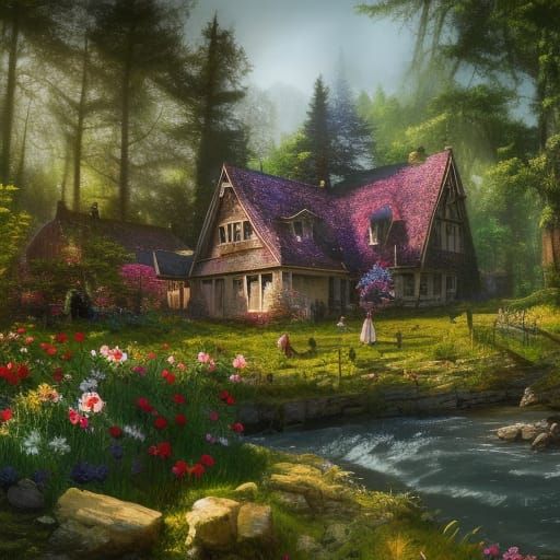 High Gothic Fairycore Inn by Colorful Flower Garden