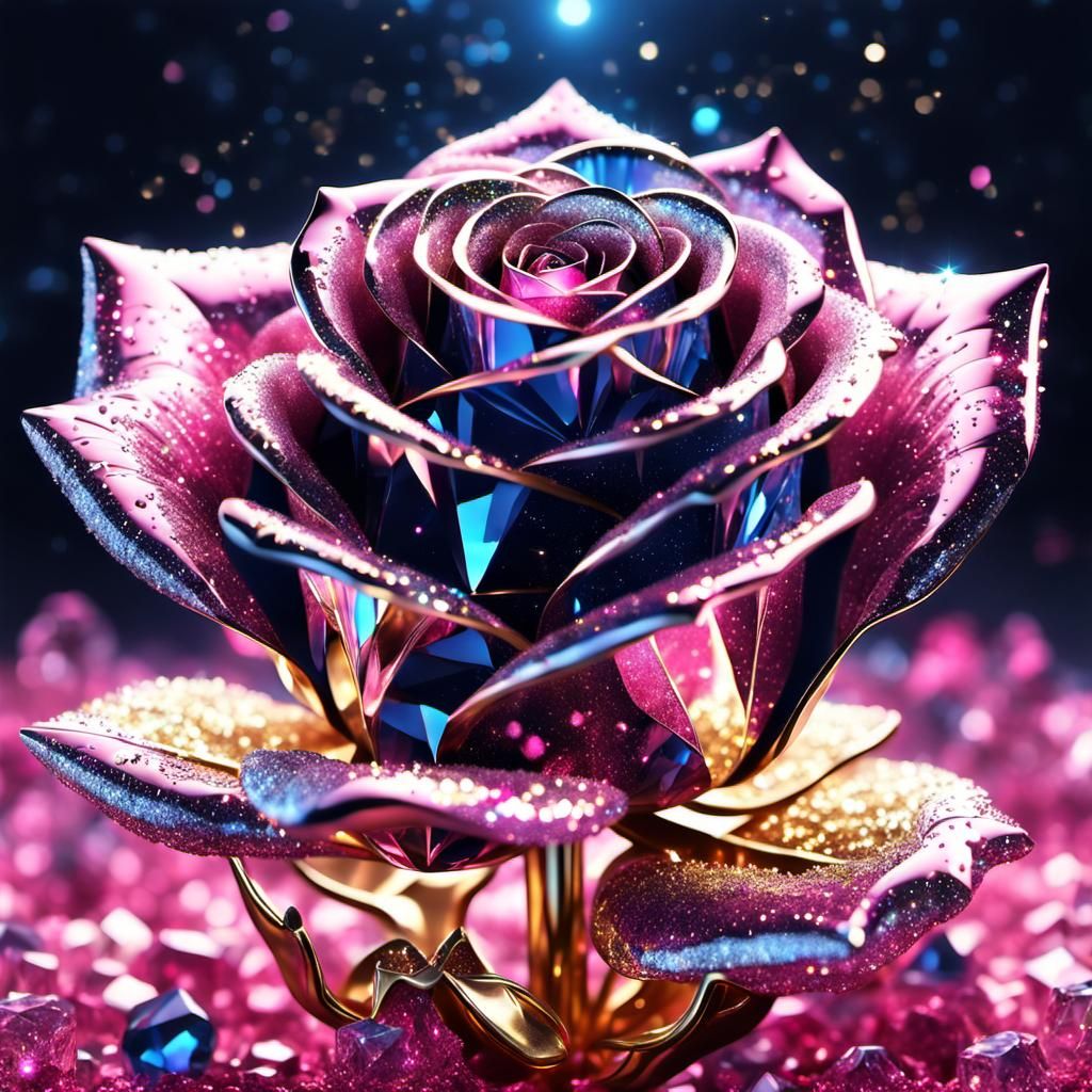 Cosmic Pink Crystal Rose Dreamscape in 8k