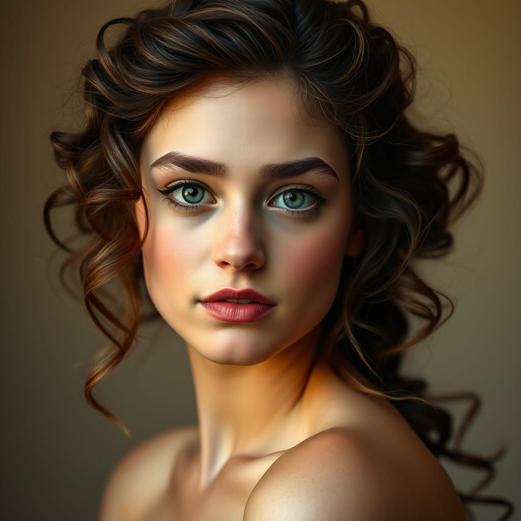 Elegant Woman with Brown Hair in Art Nouveau Style