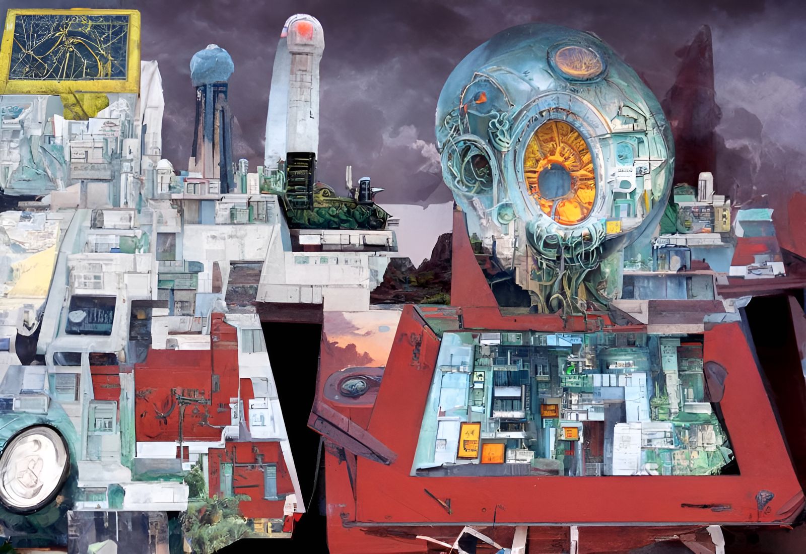 Surreal Nuclear Fantasy Landscape with Dieselpunk Memorial