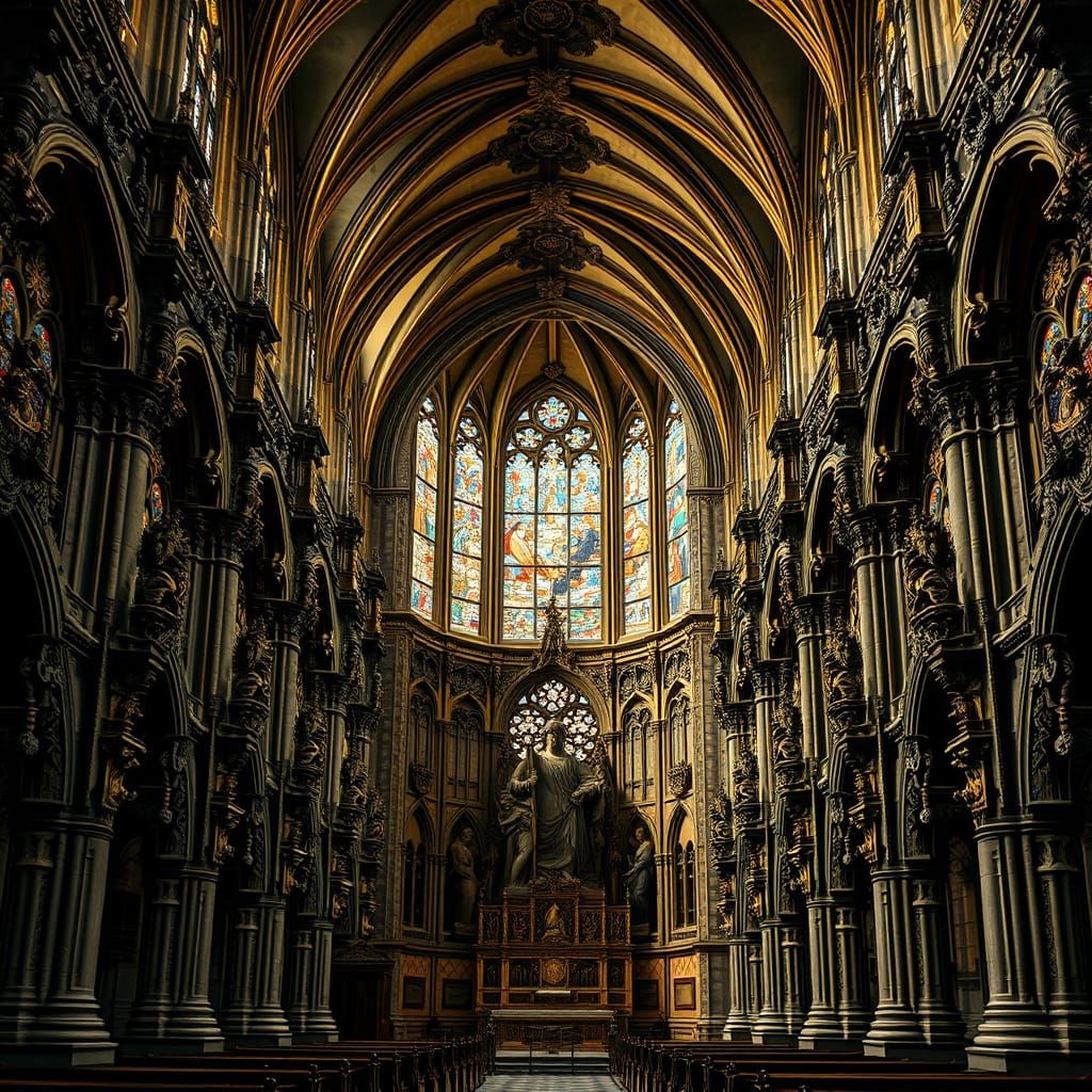 Ornate Church Interior in Engraving Style