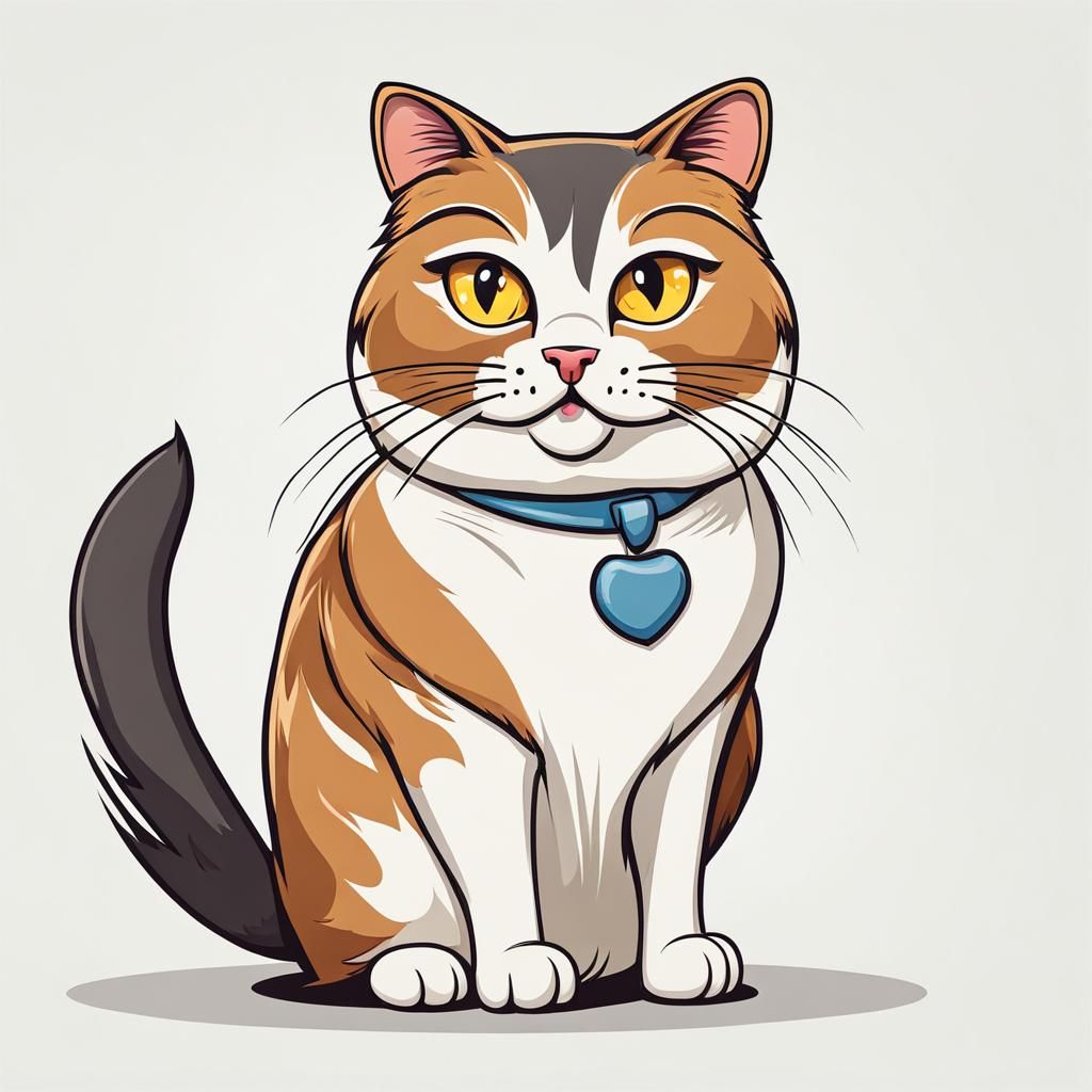 Proud Cat Caricature Portrait on White Backdrop