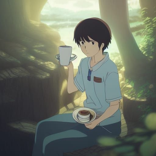 Studio Ghibli Style Coffee Cup Illustration