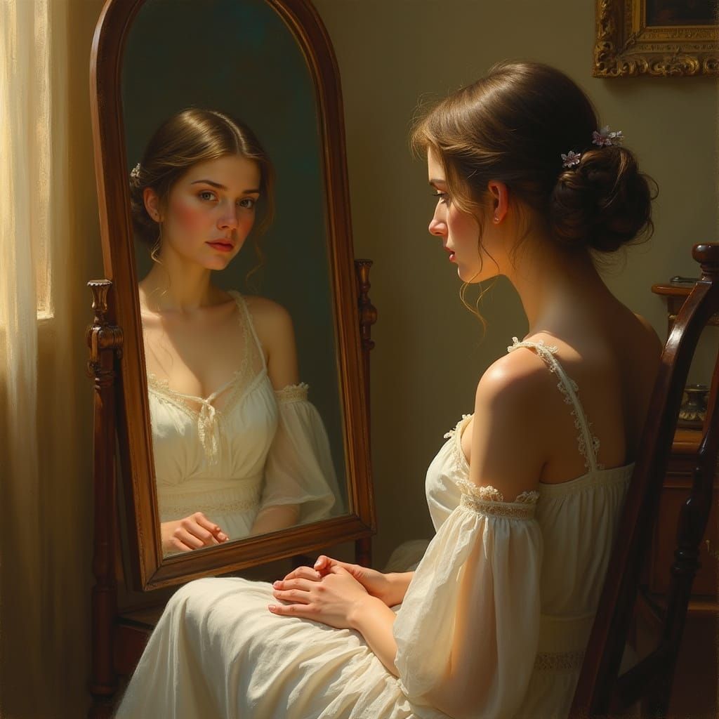 Woman Sees Future Self in Mirror