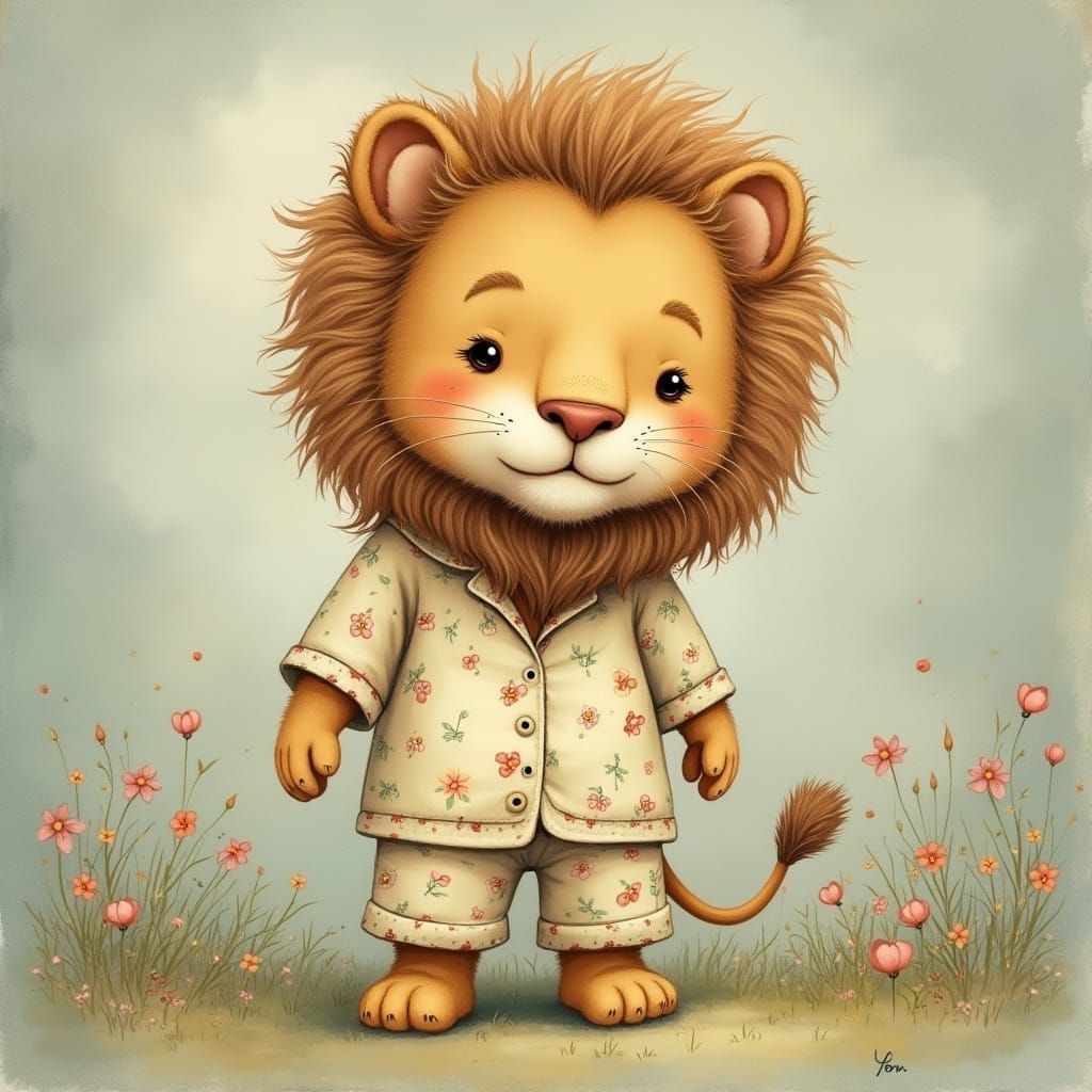 Whimsical Lion in Pajamas