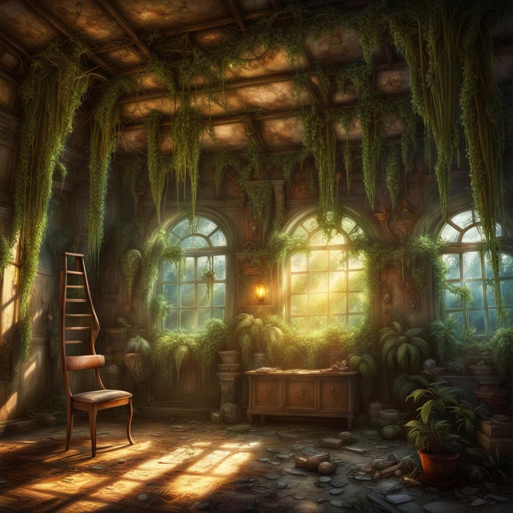 Jungle Spaceship Interior with Floating Woman in Photorealis...