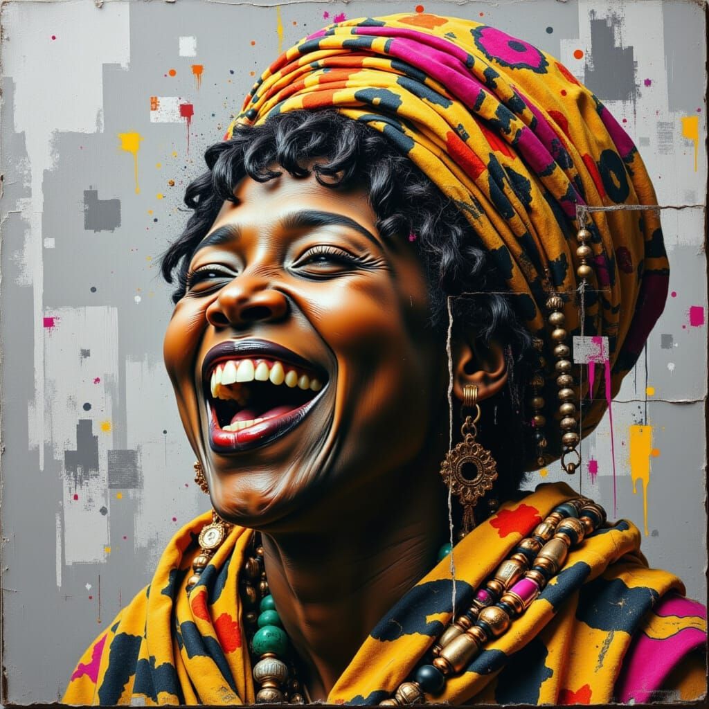 A Joyful Nubian Queen in Ancient Egyptian Style