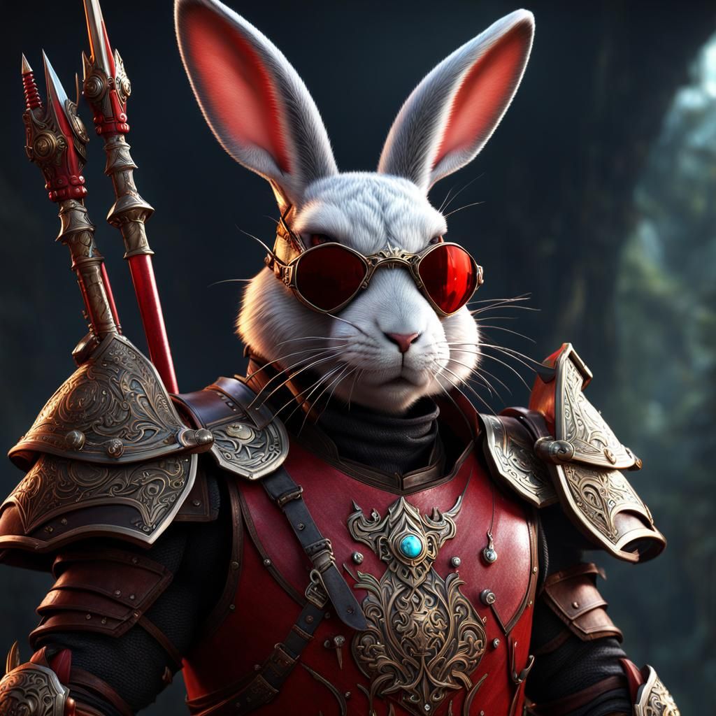 Harengon Artificer with Screwdriver Staff in Fantasy Style