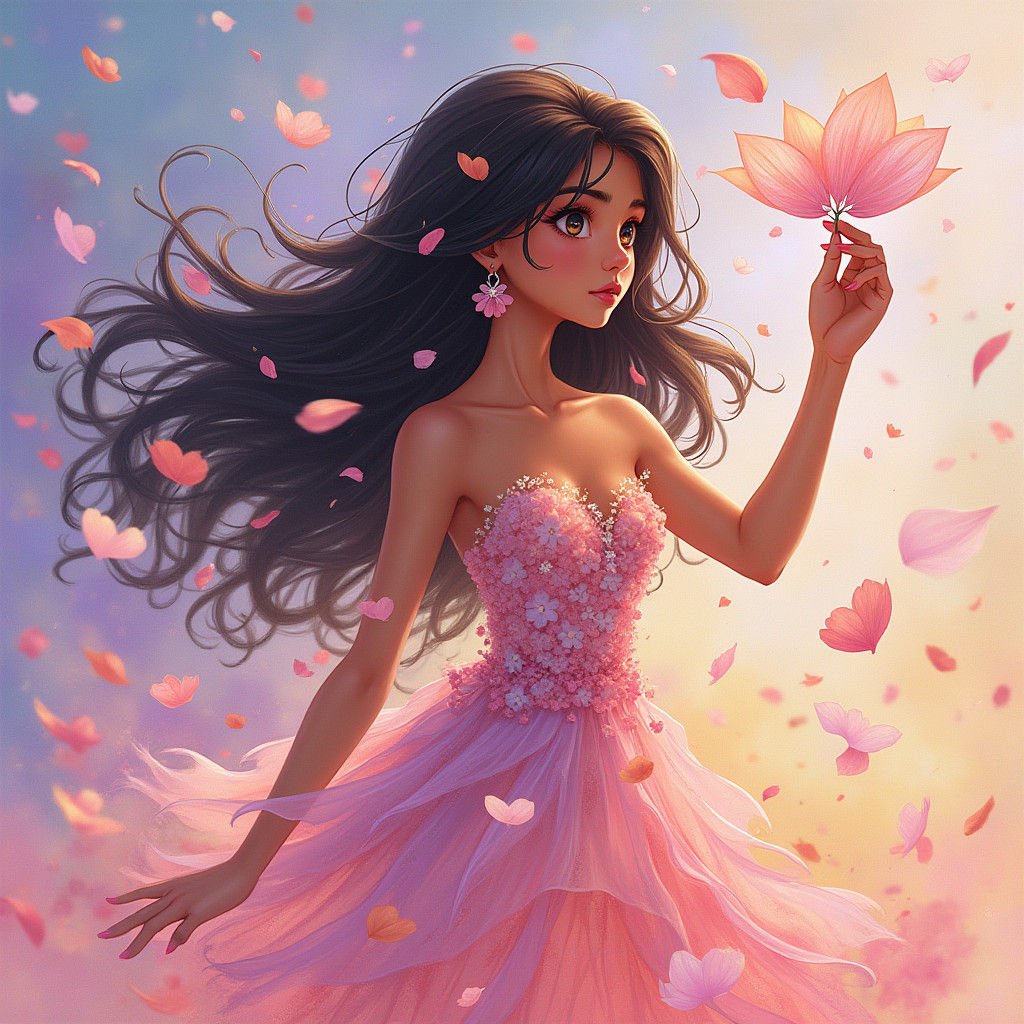 Whimsical Hispanic Spirit Girl in Anime Style